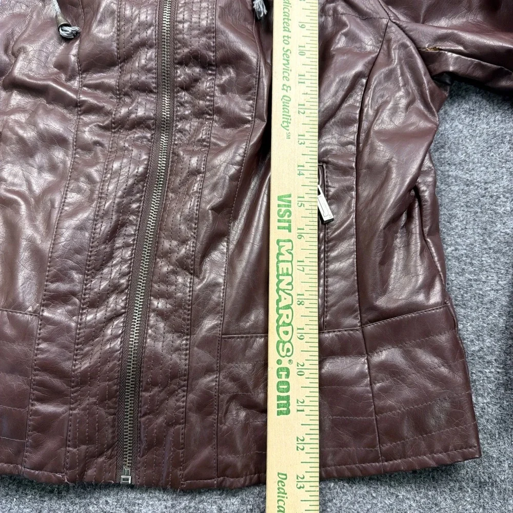 J2 Women's Large Brown‎ Faux Leather Fur Hooded Fashion Jacket Fur Lining